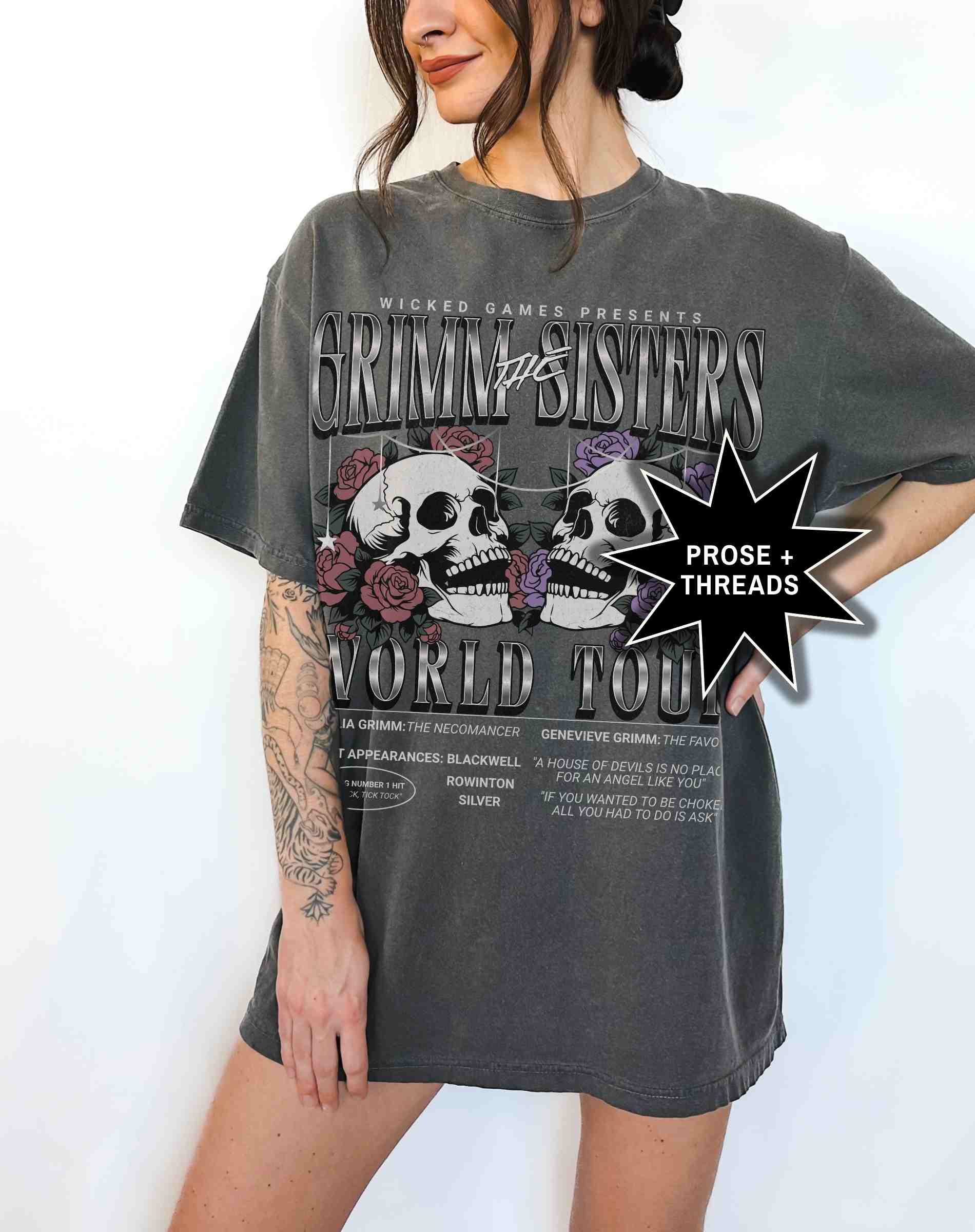 Oversized dark romantasy band tee for fantasy readers
