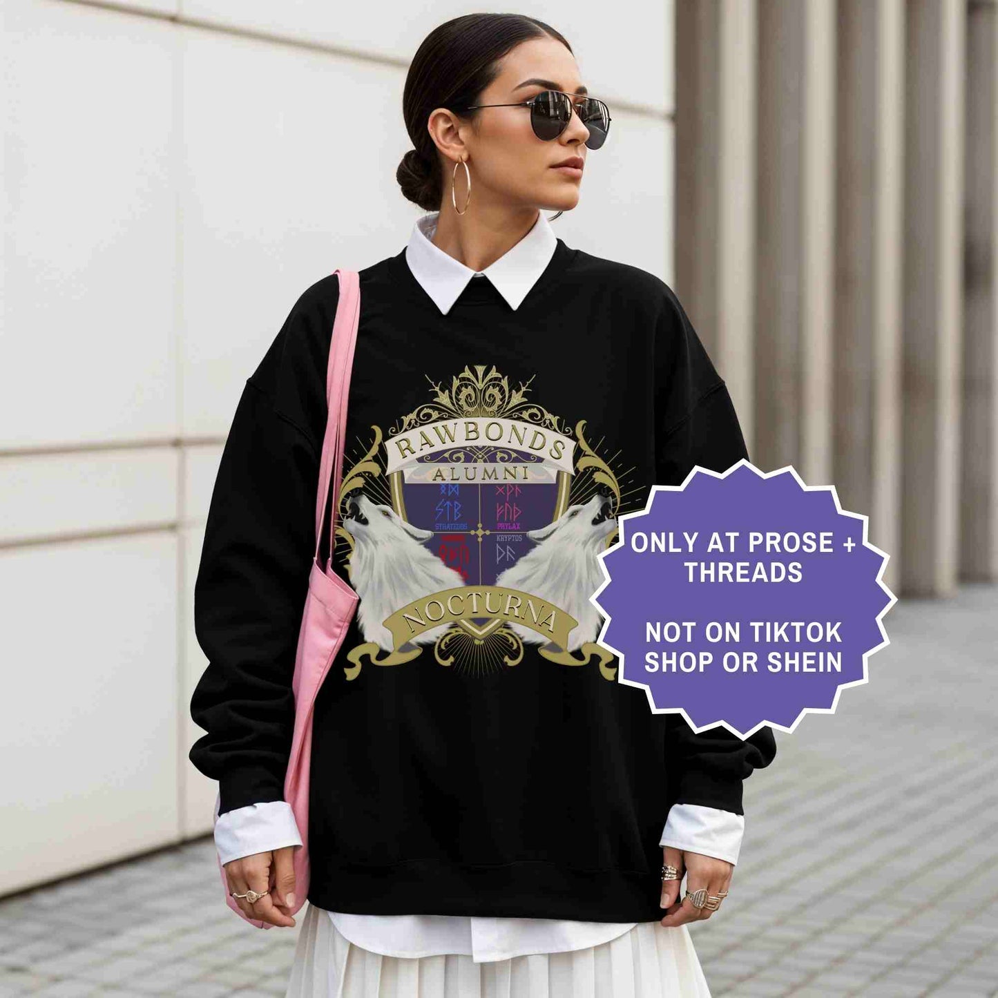 Rawbonds crest sweater inspired by Dire Bound. Minimal romantasy crewneck for BookTok readers and fantasy book lovers.