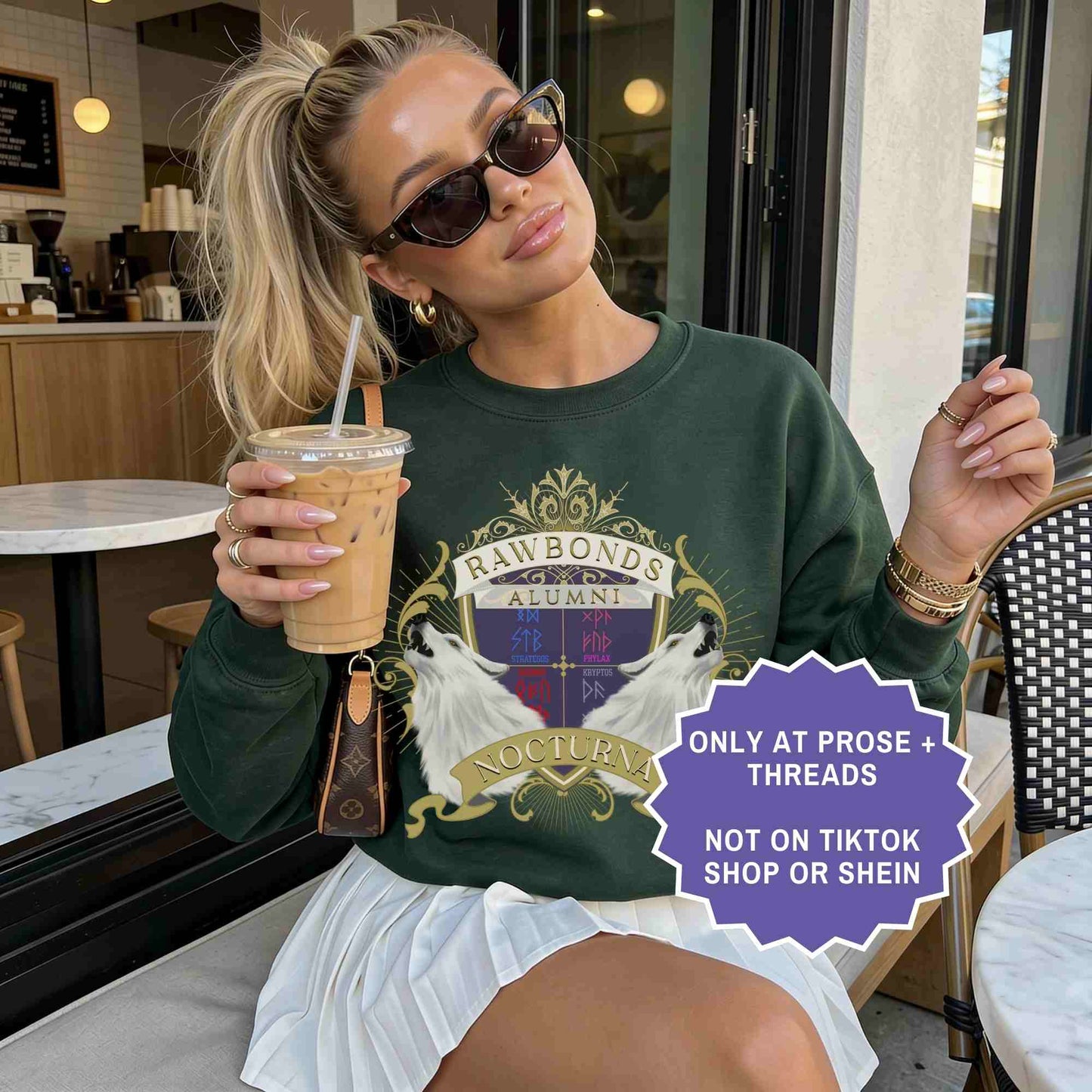 Rawbonds crest sweater inspired by Dire Bound. Minimal romantasy crewneck for BookTok readers and fantasy book lovers.
