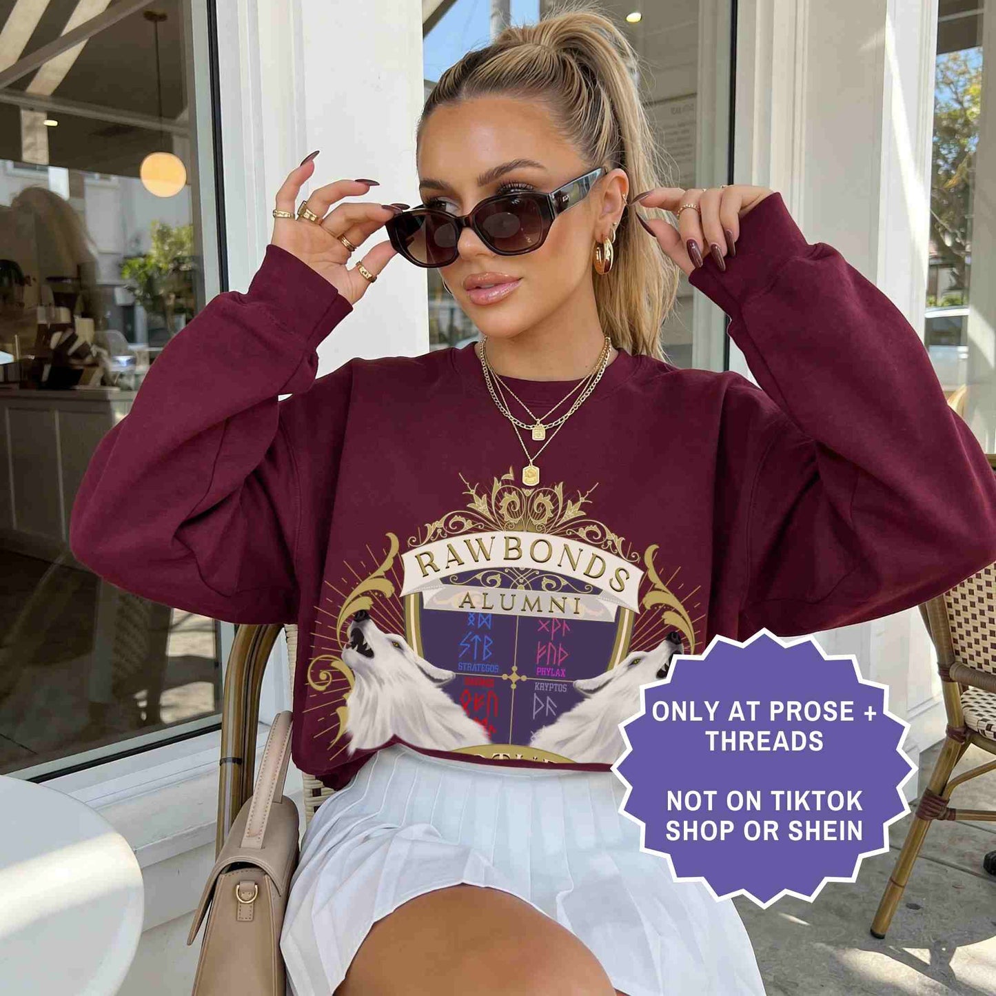 Rawbonds crest sweater inspired by Dire Bound. Minimal romantasy crewneck for BookTok readers and fantasy book lovers.
