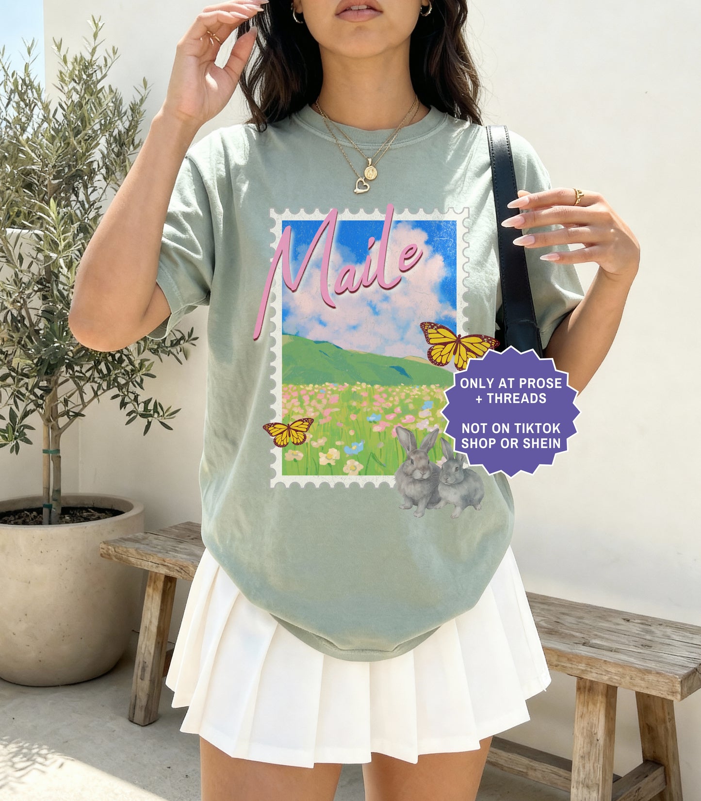 Fantasy romance postcard shirt inspired by Metal Slinger featuring Maile countryside artwork with floral vintage travel aesthetic