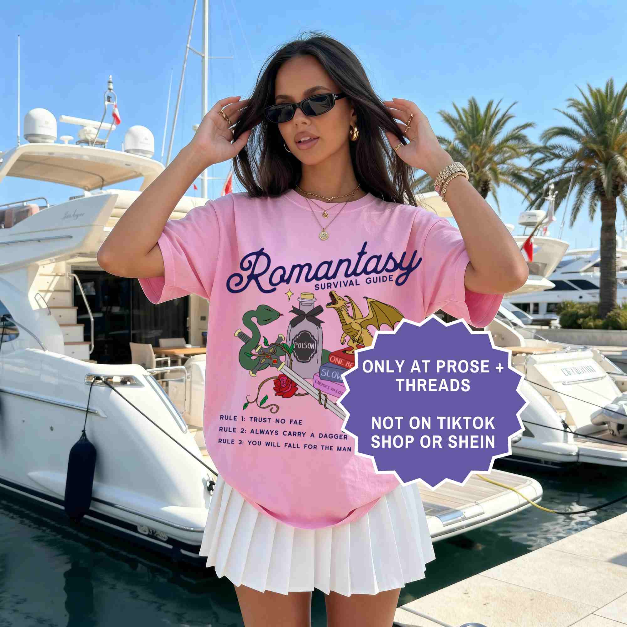Romantasy survival guide tee for book lovers. A fun, aesthetic shirt for BookTok readers and fantasy fans.