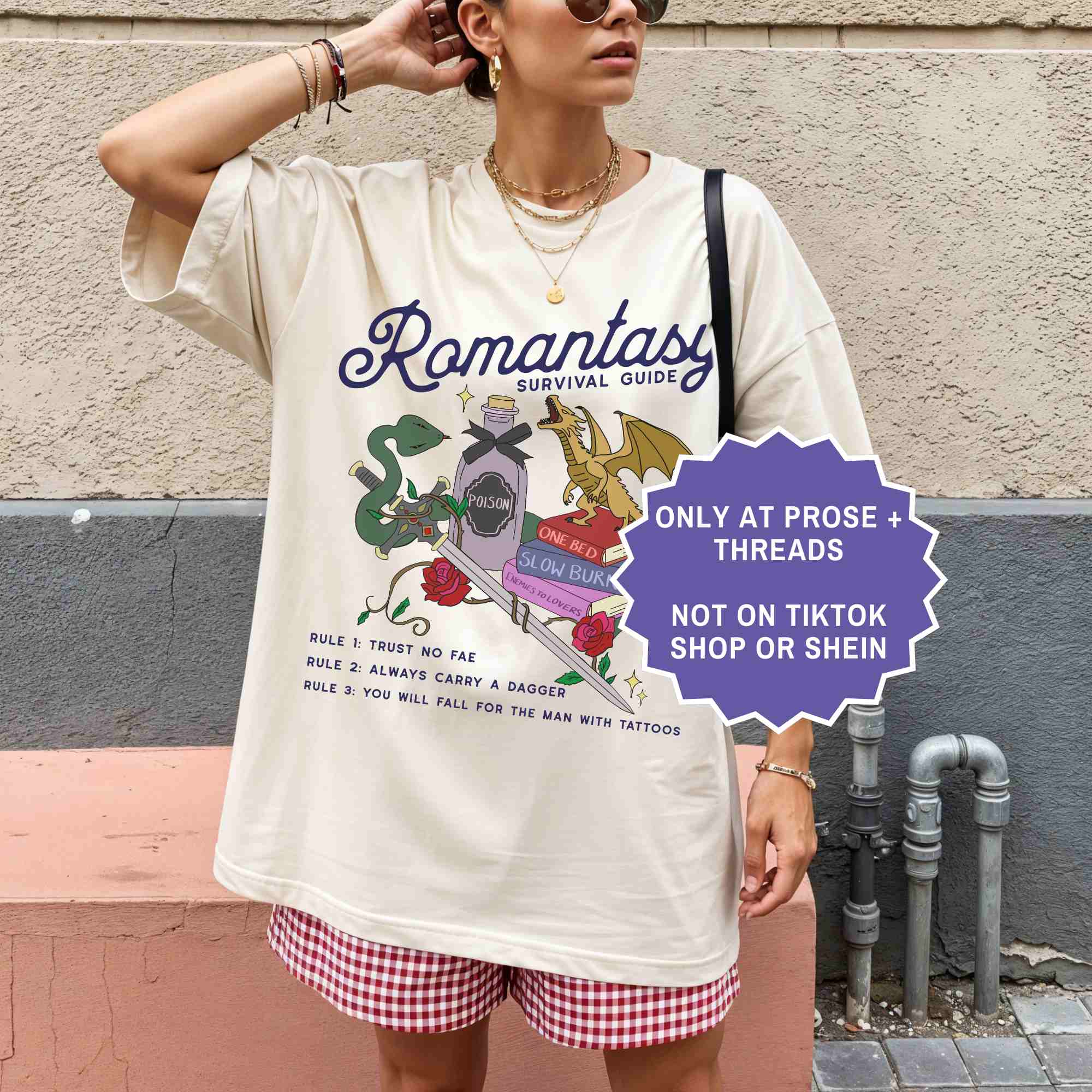 Romantasy survival guide tee for book lovers. A fun, aesthetic shirt for BookTok readers and fantasy fans.