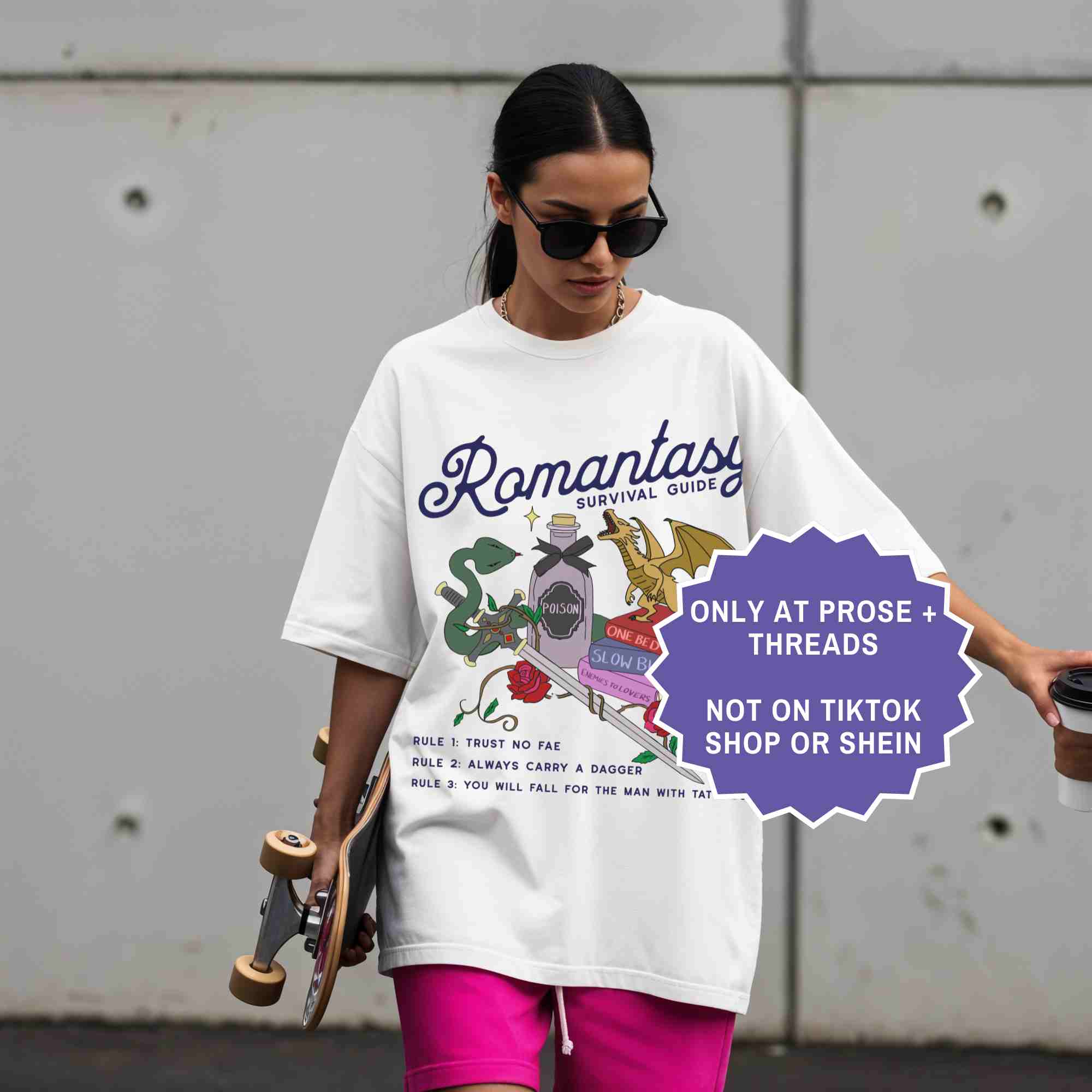 Romantasy survival guide tee for book lovers. A fun, aesthetic shirt for BookTok readers and fantasy fans.