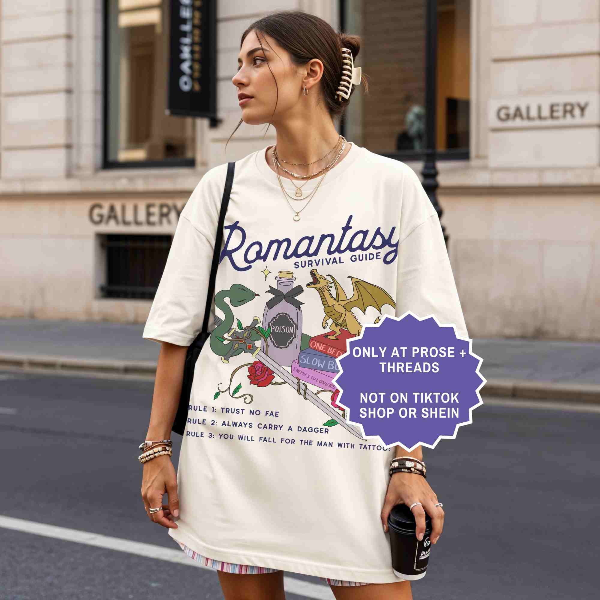 Romantasy survival guide tee for book lovers. A fun, aesthetic shirt for BookTok readers and fantasy fans.