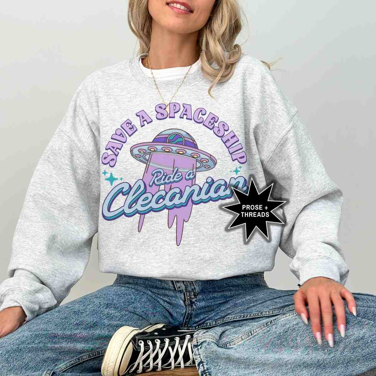 Sci-fi romance crewneck inspired by the Clecanian Series