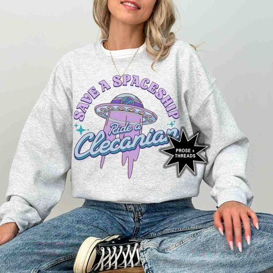 Sci-fi romance crewneck inspired by the Clecanian Series