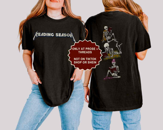Reading Season Shirt featuring a skeleton reader graphic for book lovers