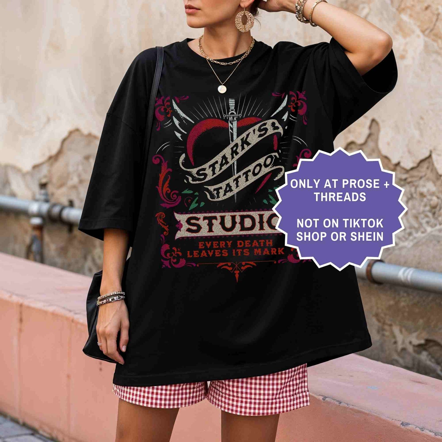 Stark’s Tattoo Studio tee inspired by Dire Bound. Dark romantasy shirt for BookTok readers and fantasy book lovers.