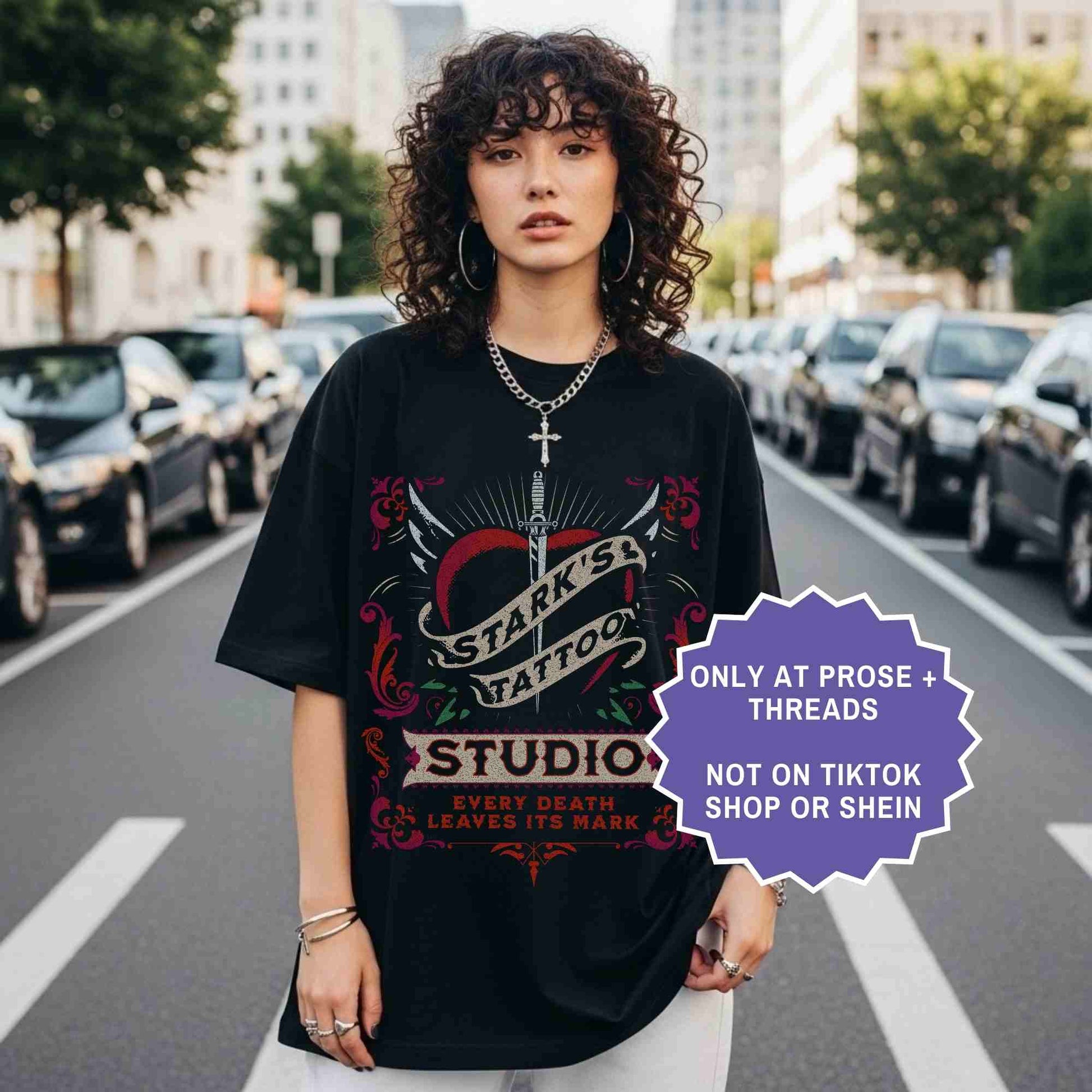 Stark’s Tattoo Studio tee inspired by Dire Bound. Dark romantasy shirt for BookTok readers and fantasy book lovers.