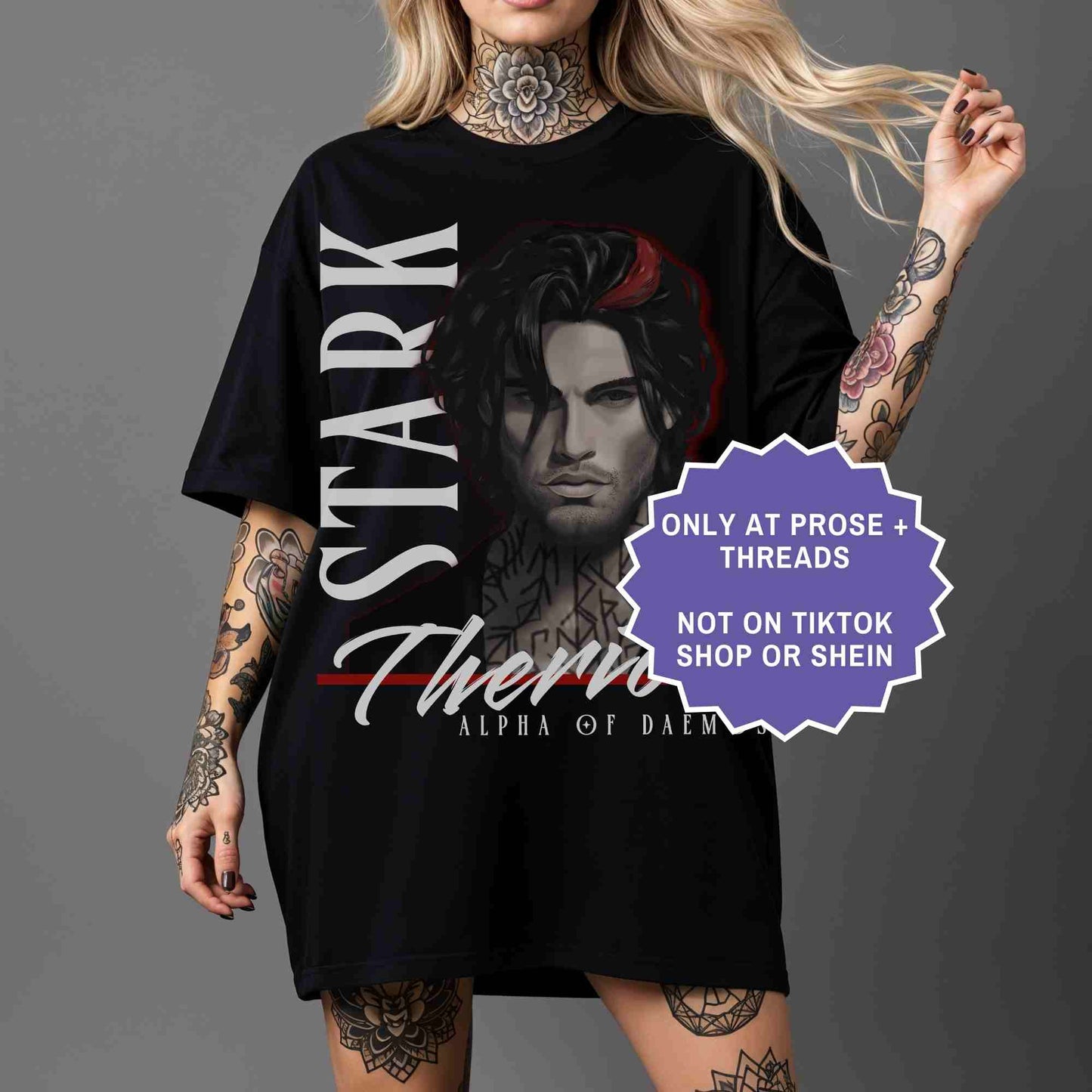 Stark Therion tee inspired by Dire Bound. A dark romantasy shirt for book lovers and fantasy readers.