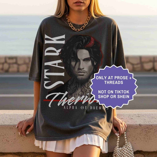 Stark Therion tee inspired by Dire Bound. A dark romantasy shirt for book lovers and fantasy readers.