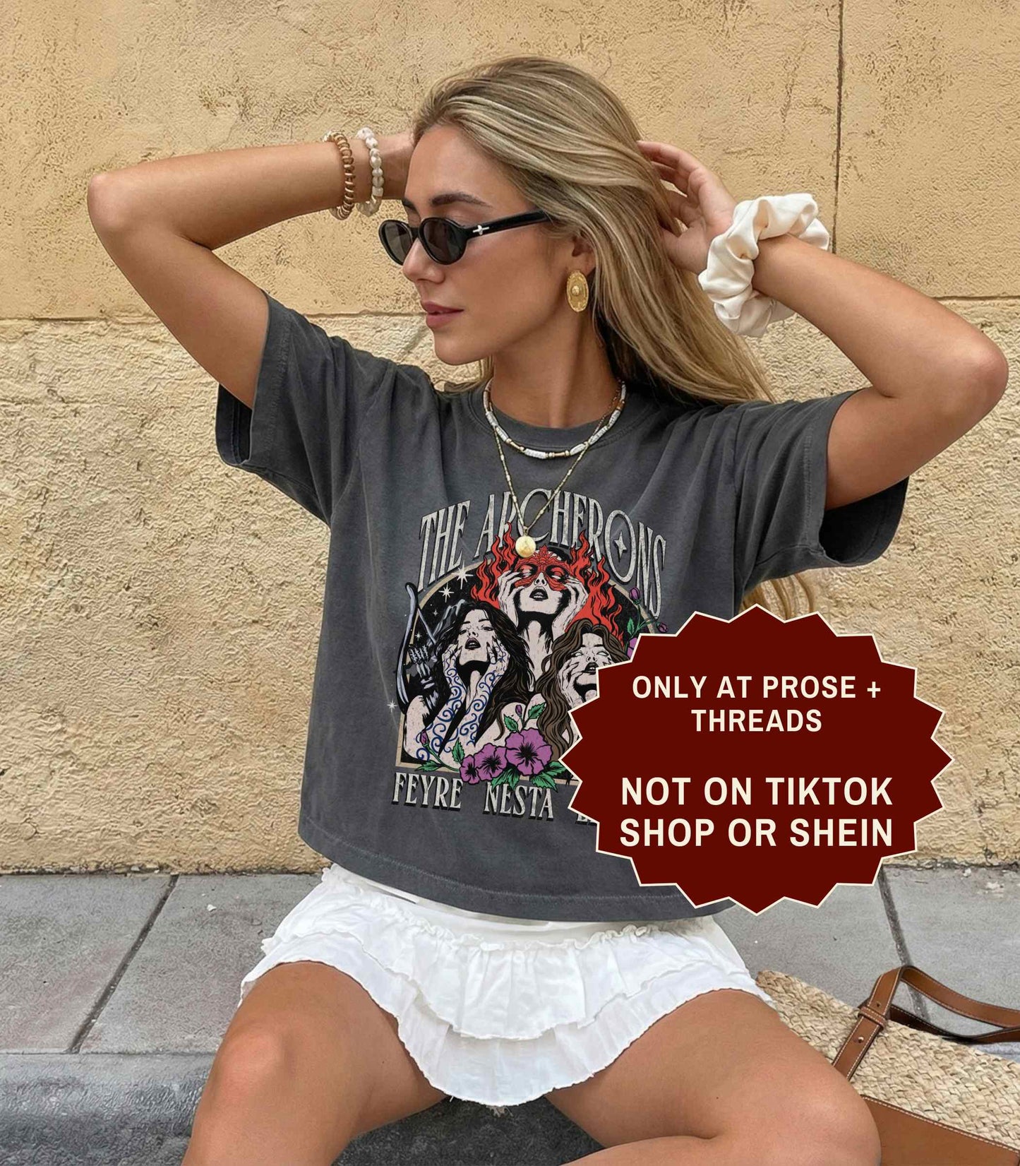Archeron Sisters ACOTAR boxy tee featuring Feyre Nesta and Elain graphic design on a white relaxed fit t-shirt