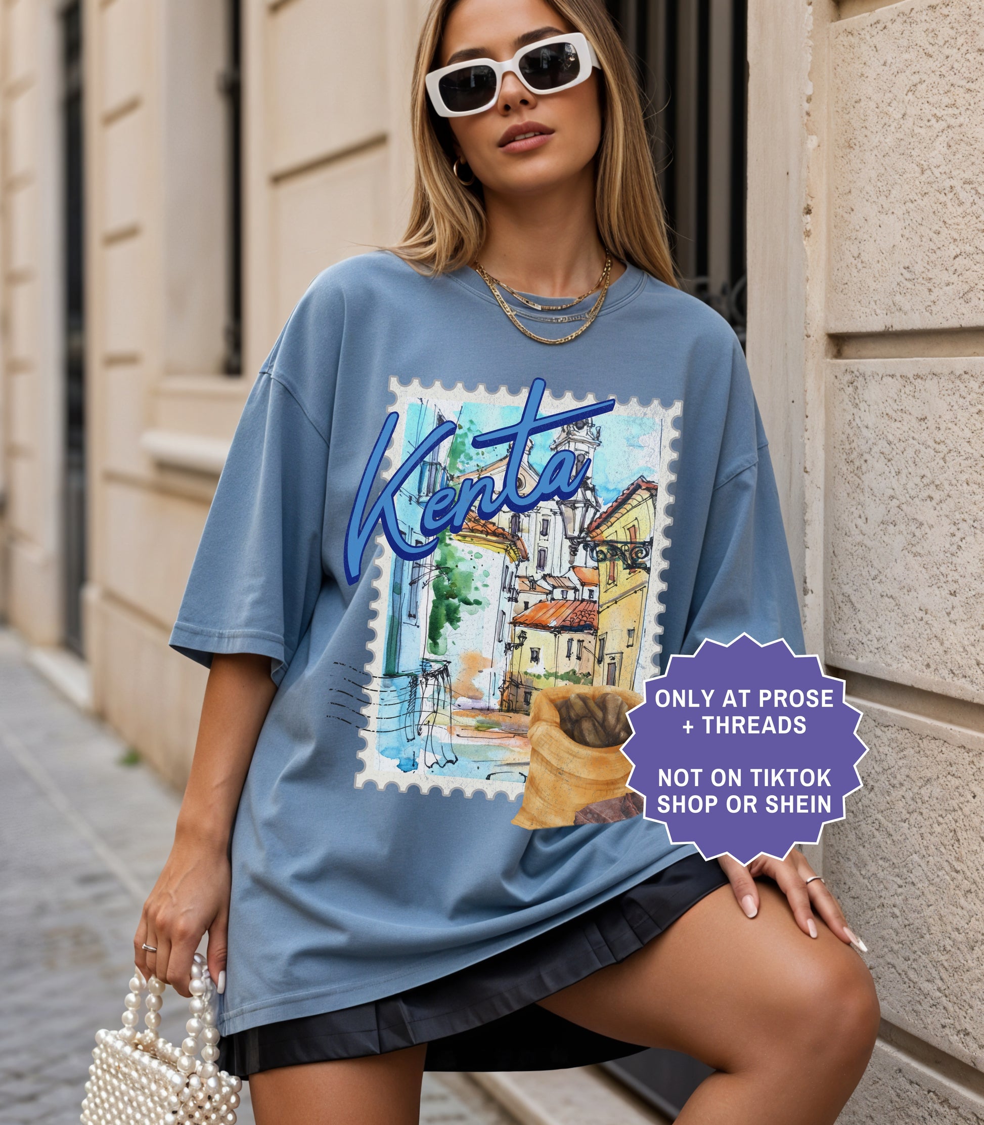 Fantasy romance postcard shirt inspired by Metal Slinger featuring colorful Kenta travel artwork with vintage vacation aesthetic