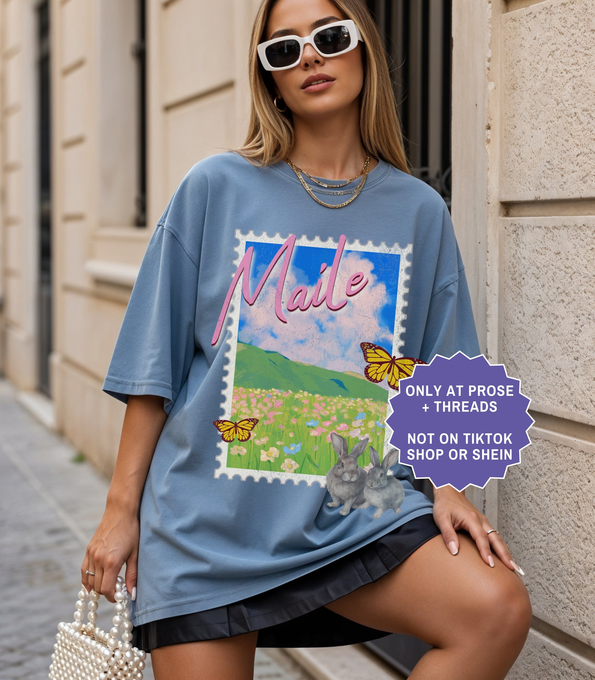 Fantasy romance postcard shirt inspired by Metal Slinger featuring Maile countryside artwork with floral vintage travel aesthetic